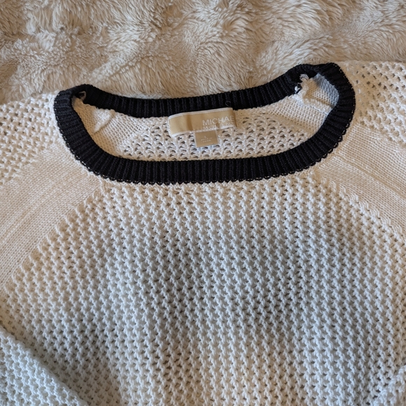 Michael Kors White Open Knit Sweater Navy Trim - Picture 5 of 6
